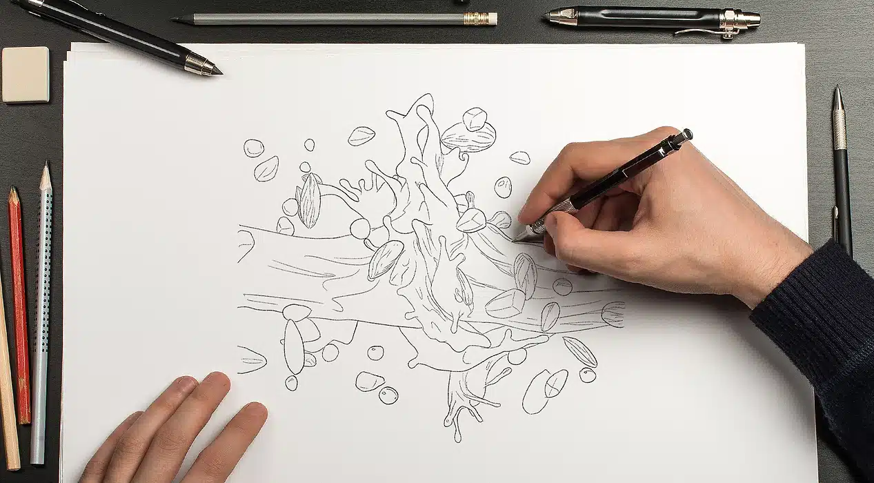 Laptop displaying 3D modeled fruit and nut animation